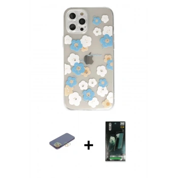 MARSİLYAN™- iPhone 12 Pro Max Kılıf Eksen Asil Prime - Şeffaf 360 Full Body Arka Koruyucu + Renkli Kamera Lens Koruma Cam - SI