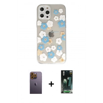 MARSİLYAN™- iPhone 12 Pro Max Kılıf Eksen Asil Prime - Şeffaf 360 Full Body Arka Koruyucu + Neon Fosforlu Kamera Lens - SI