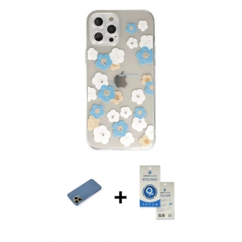 MARSİLYAN™- iPhone 12 Pro Max Kılıf Eksen Asil Prime - Şeffaf Royal Nano Ekran Koruyucu + Shine Kamera Lens Koruma Cam - GD