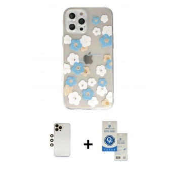 MARSİLYAN™- iPhone 12 Pro Max Kılıf Eksen Asil Prime - Şeffaf Royal Nano Ekran Koruyucu + Shine Kamera Lens - GD