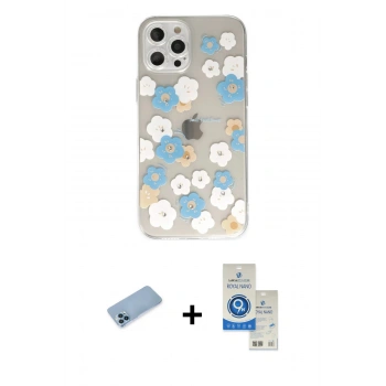 MARSİLYAN™- iPhone 12 Pro Max Kılıf Eksen Asil Prime - Şeffaf Royal Nano Ekran Koruyucu + Shine Kamera Lens Koruma Cam - MI