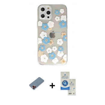 MARSİLYAN™- iPhone 12 Pro Max Kılıf Eksen Asil Prime - Şeffaf Royal Nano Ekran Koruyucu + Metal Kamera Lens Koruma Cam - KI