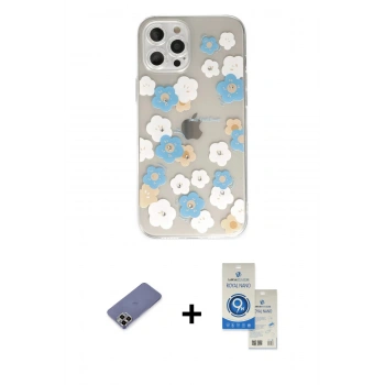 MARSİLYAN™- iPhone 12 Pro Max Kılıf Eksen Asil Prime - Şeffaf Royal Nano Ekran Koruyucu + Metal Kamera Lens Koruma Cam - GD