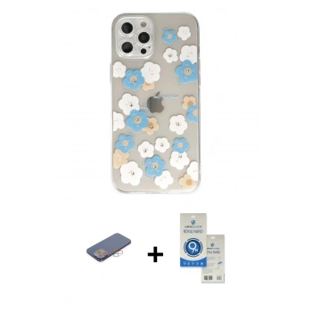 MARSİLYAN™- iPhone 12 Pro Max Kılıf Eksen Asil Prime - Şeffaf Royal Nano Ekran Koruyucu + Renkli Kamera Lens Koruma Cam - PE