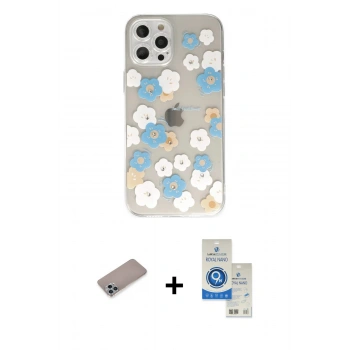 MARSİLYAN™- iPhone 12 Pro Max Kılıf Eksen Asil Prime - Şeffaf Royal Nano Ekran Koruyucu + Shine Kamera Lens Koruma Cam - SABE