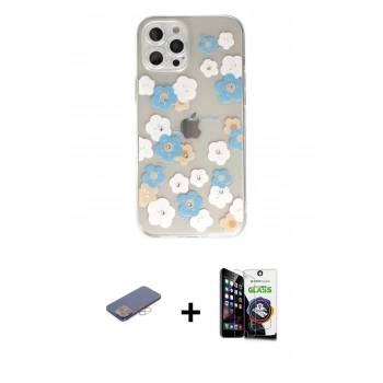 MARSİLYAN™- iPhone 12 Pro Max Kılıf Eksen Asil Prime - Şeffaf Temperli Cam Ekran Koruyucu + Renkli Kamera Lens Koruma Cam - PE