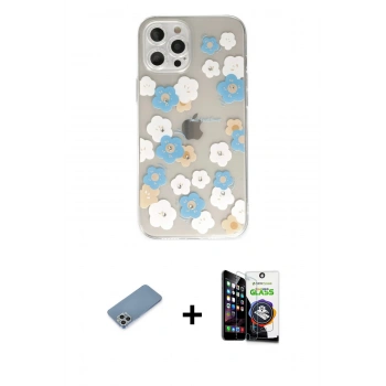 MARSİLYAN™- iPhone 12 Pro Max Kılıf Eksen Asil Prime - Şeffaf Temperli Cam Ekran Koruyucu + Shine Kamera Lens Koruma Cam - GS