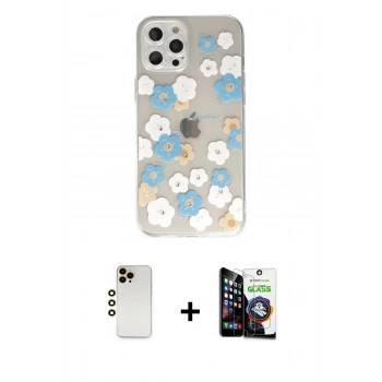 MARSİLYAN™- iPhone 12 Pro Max Kılıf Eksen Asil Prime - Şeffaf Temperli Cam Ekran Koruyucu + Shine Kamera Lens - GD