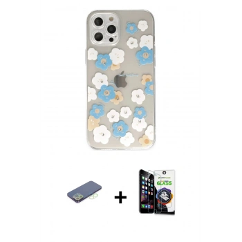 MARSİLYAN™- iPhone 12 Pro Max Kılıf Eksen Asil Prime - Şeffaf Temperli Cam Ekran Koruyucu + Renkli Kamera Lens Koruma Cam - YL