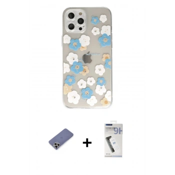 MARSİLYAN™- iPhone 12 Pro Max Kılıf Eksen Asil Prime - Şeffaf Uv Polymer Nano Ekran Koruyucu + Metal Kamera Lens Koruma Cam - GD