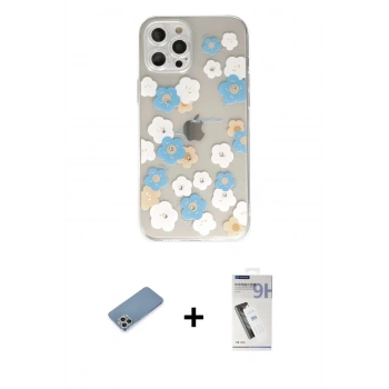 MARSİLYAN™- iPhone 12 Pro Max Kılıf Eksen Asil Prime - Şeffaf Uv Polymer Nano Ekran Koruyucu + Shine Kamera Lens Koruma Cam - GS