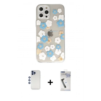 MARSİLYAN™- iPhone 12 Pro Max Kılıf Eksen Asil Prime - Şeffaf Uv Polymer Nano Ekran Koruyucu + Shine Kamera Lens - LT