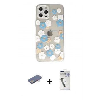 MARSİLYAN™- iPhone 12 Pro Max Kılıf Eksen Asil Prime - Şeffaf Uv Polymer Nano Ekran Koruyucu + Renkli Kamera Lens Koruma Cam - MI