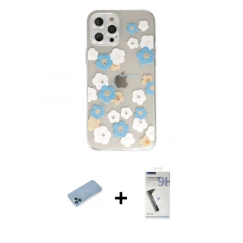 MARSİLYAN™- iPhone 12 Pro Max Kılıf Eksen Asil Prime - Şeffaf Uv Polymer Nano Ekran Koruyucu + Shine Kamera Lens Koruma Cam - MI