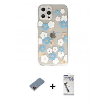 MARSİLYAN™- iPhone 12 Pro Max Kılıf Eksen Asil Prime - Şeffaf Uv Polymer Nano Ekran Koruyucu + Metal Kamera Lens Koruma Cam - KI
