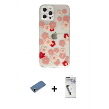 MARSİLYAN™- iPhone 12 Pro Max Kılıf Eksen Asil Prime - Şeffaf Uv Polymer Nano Ekran Koruyucu + Shine Kamera Lens Koruma Cam - GD