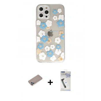 MARSİLYAN™- iPhone 12 Pro Max Kılıf Eksen Asil Prime - Şeffaf Uv Polymer Nano Ekran Koruyucu + Shine Kamera Lens Koruma Cam - SABE
