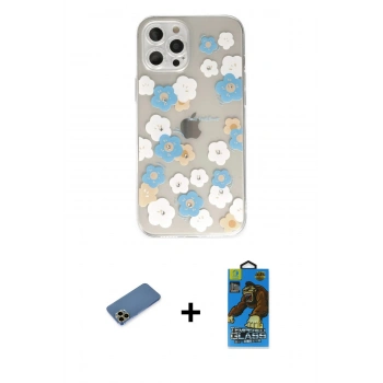 MARSİLYAN™- iPhone 12 Pro Max Kılıf Eksen Asil Prime - Siyah 18D Cam Ekran Koruyucu + Shine Kamera Lens Koruma Cam - GD