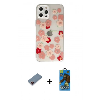MARSİLYAN™- iPhone 12 Pro Max Kılıf Eksen Asil Prime - Siyah 18D Cam Ekran Koruyucu + Metal Kamera Lens Koruma Cam - KI