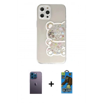 MARSİLYAN™- iPhone 12 Pro Max Kılıf Eksen Asil Prime - Siyah 18D Cam Ekran Koruyucu + Neon Fosforlu Kamera Lens - MI