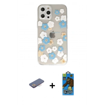 MARSİLYAN™- iPhone 12 Pro Max Kılıf Eksen Asil Prime - Siyah 18D Cam Ekran Koruyucu + Renkli Kamera Lens Koruma Cam - PE