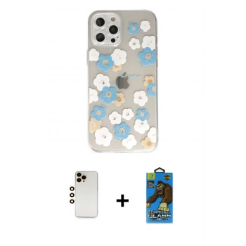MARSİLYAN™- iPhone 12 Pro Max Kılıf Eksen Asil Prime - Siyah 18D Cam Ekran Koruyucu + Shine Kamera Lens - GD