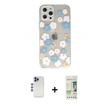MARSİLYAN™- iPhone 12 Pro Max Kılıf Eksen Asil Prime - Siyah 20D Premium Cam Ekran Koruyucu + Shine Kamera Lens - LT