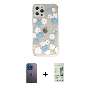 MARSİLYAN™- iPhone 12 Pro Max Kılıf Eksen Asil Prime - Siyah 20D Premium Cam Ekran Koruyucu + Neon Fosforlu Kamera Lens - MI
