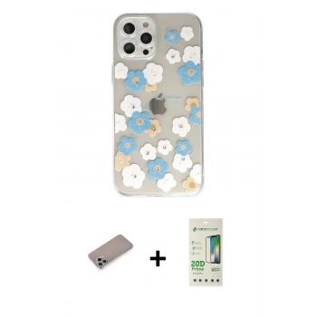 MARSİLYAN™- iPhone 12 Pro Max Kılıf Eksen Asil Prime - Siyah 20D Premium Cam Ekran Koruyucu + Shine Kamera Lens Koruma Cam - SABE