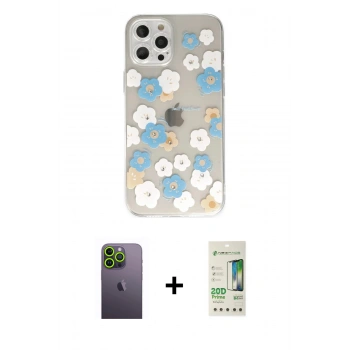 MARSİLYAN™- iPhone 12 Pro Max Kılıf Eksen Asil Prime - Siyah 20D Premium Cam Ekran Koruyucu + Neon Fosforlu Kamera Lens - YL