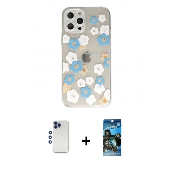 MARSİLYAN™- iPhone 12 Pro Max Kılıf Eksen Asil Prime - Siyah 34D Izgaralı Cam + Shine Kamera Lens - LT