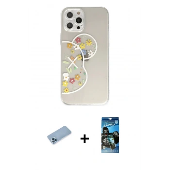 MARSİLYAN™- iPhone 12 Pro Max Kılıf Eksen Asil Prime - Siyah 34D Izgaralı Cam + Shine Kamera Lens Koruma Cam - MI