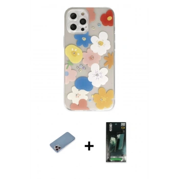 MARSİLYAN™- iPhone 12 Pro Max Kılıf Eksen Asil Prime - Siyah 360 Mat Full Body Arka Koruyucu + Shine Kamera Lens Koruma Cam - PE