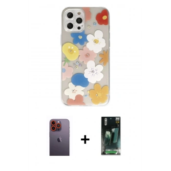 MARSİLYAN™- iPhone 12 Pro Max Kılıf Eksen Asil Prime - Siyah 360 Mat Full Body Arka Koruyucu + Neon Fosforlu Kamera Lens - TU