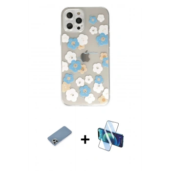 MARSİLYAN™- iPhone 12 Pro Max Kılıf Eksen Asil Prime - Siyah 3D Antistatik Cam Ekran Koruyucu + Shine Kamera Lens Koruma Cam - GS