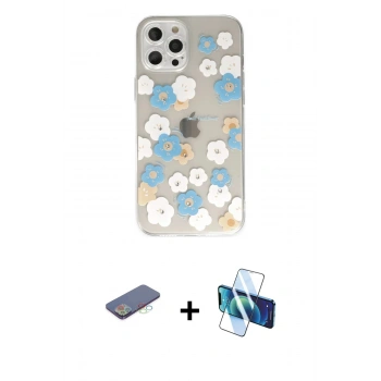 MARSİLYAN™- iPhone 12 Pro Max Kılıf Eksen Asil Prime - Siyah 3D Antistatik Cam Ekran Koruyucu + Renkli Kamera Lens Koruma Cam - MI