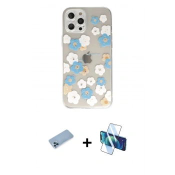 MARSİLYAN™- iPhone 12 Pro Max Kılıf Eksen Asil Prime - Siyah 3D Antistatik Cam Ekran Koruyucu + Shine Kamera Lens Koruma Cam - MI