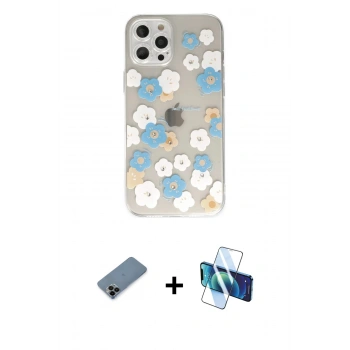 MARSİLYAN™- iPhone 12 Pro Max Kılıf Eksen Asil Prime - Siyah 3D Antistatik Cam Ekran Koruyucu + Shine Kamera Lens Koruma Cam - SH