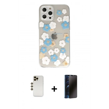 MARSİLYAN™- iPhone 12 Pro Max Kılıf Eksen Asil Prime - Siyah 3D Antistatik Hayalet Cam Ekran Koruyucu + Shine Kamera Lens - GD