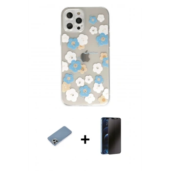 MARSİLYAN™- iPhone 12 Pro Max Kılıf Eksen Asil Prime - Siyah 3D Antistatik Hayalet Cam Ekran Koruyucu + Shine Kamera Lens Koruma Cam - GS