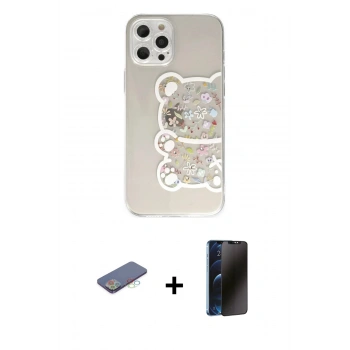 MARSİLYAN™- iPhone 12 Pro Max Kılıf Eksen Asil Prime - Siyah 3D Antistatik Hayalet Cam Ekran Koruyucu + Renkli Kamera Lens Koruma Cam - MI