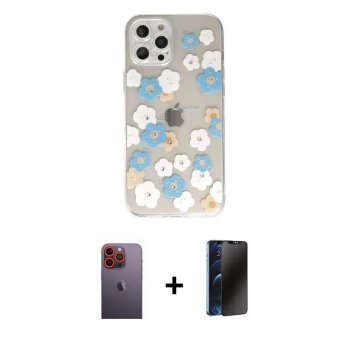 MARSİLYAN™- iPhone 12 Pro Max Kılıf Eksen Asil Prime - Siyah 3D Antistatik Hayalet Cam Ekran Koruyucu + Neon Fosforlu Kamera Lens - TU