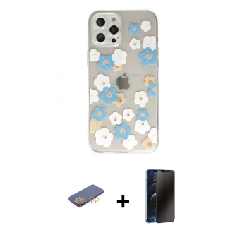 MARSİLYAN™- iPhone 12 Pro Max Kılıf Eksen Asil Prime - Siyah 3D Antistatik Hayalet Cam Ekran Koruyucu + Renkli Kamera Lens Koruma Cam - TU