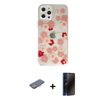 MARSİLYAN™- iPhone 12 Pro Max Kılıf Eksen Asil Prime - Siyah 3D Antistatik Hayalet Cam Ekran Koruyucu + Renkli Kamera Lens Koruma Cam - PE