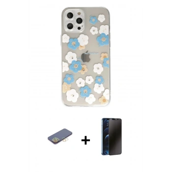 MARSİLYAN™- iPhone 12 Pro Max Kılıf Eksen Asil Prime - Siyah 3D Antistatik Hayalet Cam Ekran Koruyucu + Renkli Kamera Lens Koruma Cam - SI