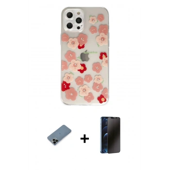 MARSİLYAN™- iPhone 12 Pro Max Kılıf Eksen Asil Prime - Siyah 3D Antistatik Hayalet Cam Ekran Koruyucu + Shine Kamera Lens Koruma Cam - SH