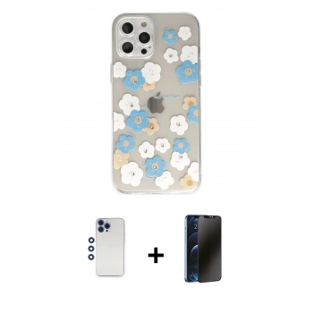 MARSİLYAN™- iPhone 12 Pro Max Kılıf Eksen Asil Prime - Siyah 3D Antistatik Hayalet Cam Ekran Koruyucu + Shine Kamera Lens - LT