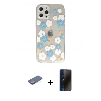 MARSİLYAN™- iPhone 12 Pro Max Kılıf Eksen Asil Prime - Siyah 3D Antistatik Hayalet Cam Ekran Koruyucu + Renkli Kamera Lens Koruma Cam - YL