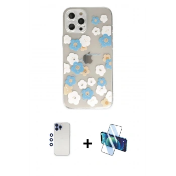 MARSİLYAN™- iPhone 12 Pro Max Kılıf Eksen Asil Prime - Siyah 3D Antistatik Seramik Nano Ekran Koruyucu + Shine Kamera Lens - LT