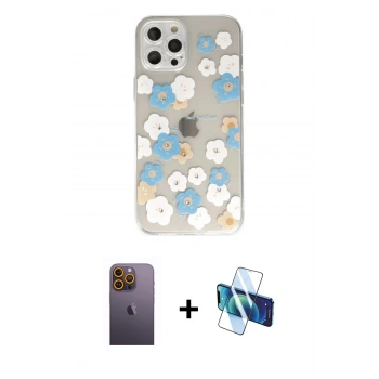 MARSİLYAN™- iPhone 12 Pro Max Kılıf Eksen Asil Prime - Siyah 3D Antistatik Seramik Nano Ekran Koruyucu + Neon Fosforlu Kamera Lens - SI